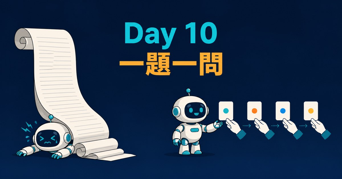Day 10 封面：被超長卷軸壓垮的機器人，對比一次接一張卡片的機器人